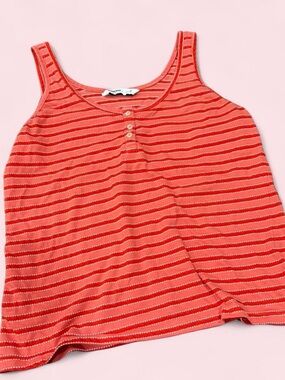 Sonoma Coral and White Striped Tank Top with Button Placket